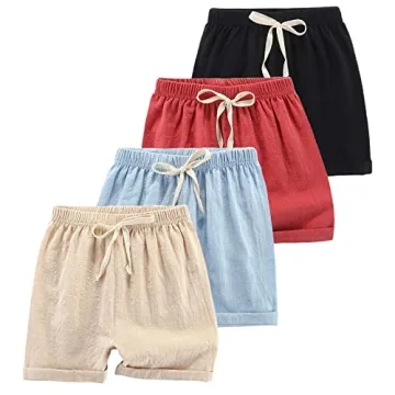 HSTiSan Toddler Boys Girls Shorts 4-Pack Cotton Linen Summer Casual Shorts Kids Solid Short Pants 2-...