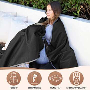 Tirrinia Waterproof Outdoor Blanket with Sherpa Lining, Windproof Triple Layers Warm Comfy Foldable ...