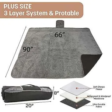 Tirrinia Waterproof Outdoor Blanket with Sherpa Lining, Windproof Triple Layers Warm Comfy Foldable for Camping Stadium, Sports, Picnic, Grass, Concerts, Pet, 59''X 80'' - Machine Washable