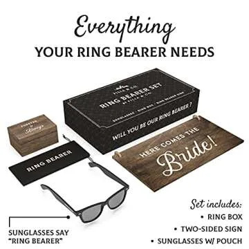 Ring Bearer Gift Set by Stache & Sons | Box Includes Two-Sided Sign, Ring Bearer Sunglasses, Wedding Ring Box | Ring Bearer Proposal | Ring Bearer Gifts