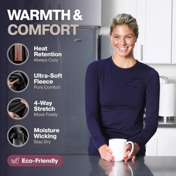 Thermajane Long Sleeve Thermal Shirts for Women Cold Weather, Womens Thermal Underwear Tops, Base Layer Women Thermal (Black, 2X-Small)