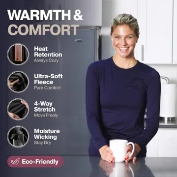 Thermajane Long Sleeve Thermal Shirts for Women Cold Weather, Womens Thermal Underwear Tops, Base Layer Women Thermal (Black, 2X-Small)