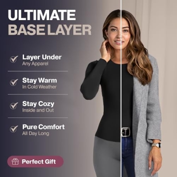 Thermajane Long Sleeve Thermal Shirts for Women Cold Weather, Womens Thermal Underwear Tops, Base Layer Women Thermal (Black, 2X-Small)