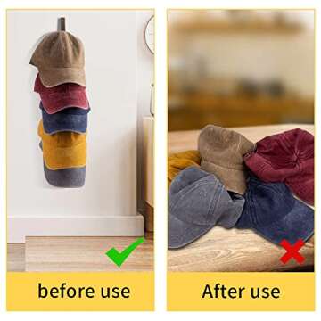 3 Pcs Hat Rack for Baseball Caps, Wall Mounted Wooden Hat Storage Organizer Hanger, Wall Vertical Ha...