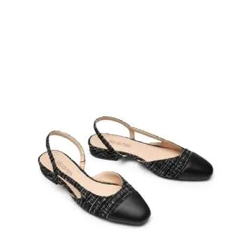 DREAM PAIRS Women's Slingback Flats, Square Toe Flats for Women Dressy Casual Work Office Party, Low Heel Dress Shoes for Women,SDFA2415W,Black-Fabric,Size 6.5