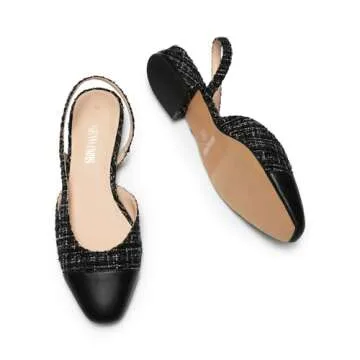 DREAM PAIRS Women's Slingback Flats, Square Toe Flats for Women Dressy Casual Work Office Party, Low Heel Dress Shoes for Women,SDFA2415W,Black-Fabric,Size 6.5