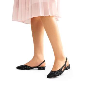 DREAM PAIRS Women's Slingback Flats, Square Toe Flats for Women Dressy Casual Work Office Party, Low Heel Dress Shoes for Women,SDFA2415W,Black-Fabric,Size 6.5