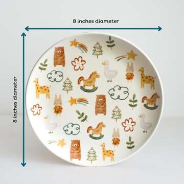 Nook Theory 4 Pack Reusable Bamboo Plates - Non-Toxic Toddler and Kids Plate, Dishwasher Safe, Not M...