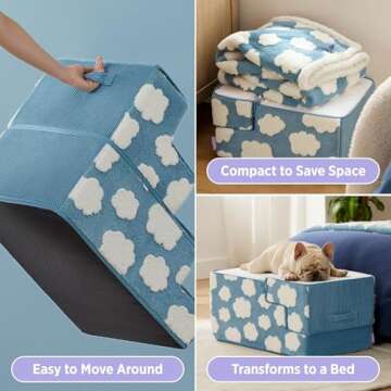 Lesure Dog Stairs for Small Dogs 18" H 4-Step Foam Pet Steps Foldable for High Bed Couch and Sofa Chairs Jacquard Shaggy Plush for Cats with Supporting Board and Non-Slip Bottom, Light Blue