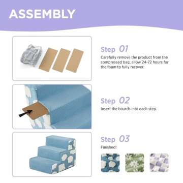 Lesure Dog Stairs for Small Dogs 18" H 4-Step Foam Pet Steps Foldable for High Bed Couch and Sofa Chairs Jacquard Shaggy Plush for Cats with Supporting Board and Non-Slip Bottom, Light Blue