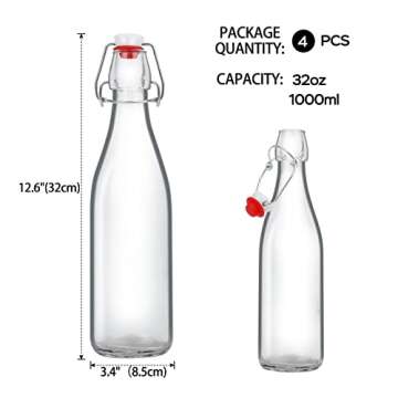 ZEBEIYU 32oz Beer Bottle,Swing Top Glass Kombucha Bottles with Stoppers for Brewing, Beverages, Smoo...