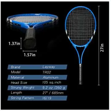 Tennis Rackets 2 Players Recreational for Beginners,Pre-Strung 27 Inch Light Adult Racquet Set for Women Men with Tennis Balls,Overgrips and Carry Bag (Blue)