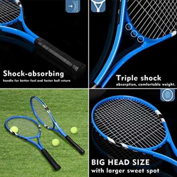 Tennis Rackets 2 Players Recreational for Beginners,Pre-Strung 27 Inch Light Adult Racquet Set for Women Men with Tennis Balls,Overgrips and Carry Bag (Blue)