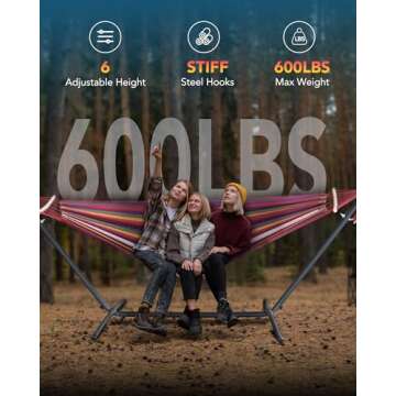 EveryFun Double Hammock with Heavy-Duty Steel Stand,Portable,Easy Assembly,600lbs Weight Capacity,Pe...