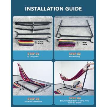 EveryFun Double Hammock with Heavy-Duty Steel Stand,Portable,Easy Assembly,600lbs Weight Capacity,Perfect for Indoor,Yard,Camping,or Outdoor-Rainbow