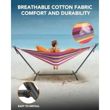 EveryFun Double Hammock with Heavy-Duty Steel Stand,Portable,Easy Assembly,600lbs Weight Capacity,Perfect for Indoor,Yard,Camping,or Outdoor-Rainbow