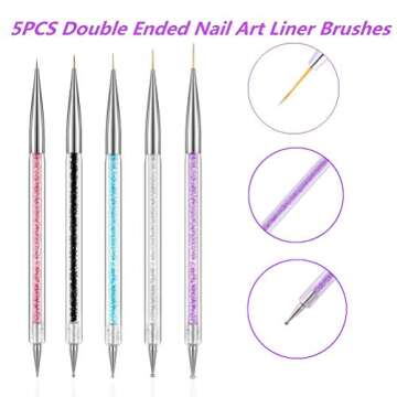 FULINJOY 5 Pcs Nail Art Liner Brushes, Dual-ended Nail Art Point Drill Drawing Brush Pen Dotting Tools Set, Nail Design Liner Brushes and Dotting Pen