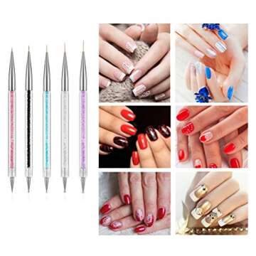 FULINJOY 5 Pcs Nail Art Liner Brushes, Dual-ended Nail Art Point Drill Drawing Brush Pen Dotting Tools Set, Nail Design Liner Brushes and Dotting Pen