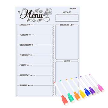 Magnetic Refrigerator Whiteboard,Weekly Menu, Meal Planner, Grocery Shopping List, Dry Erase Board, ...