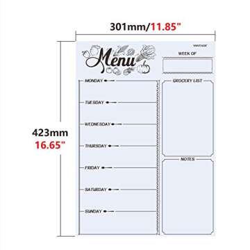 Magnetic Refrigerator Whiteboard,Weekly Menu, Meal Planner, Grocery Shopping List, Dry Erase Board, for Kitchen Fridge with 8 Color Magnetic Markers (16inchx12inch)