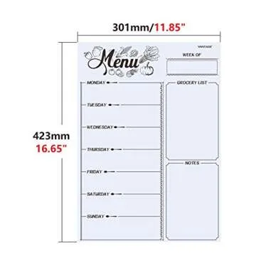 Magnetic Refrigerator Whiteboard,Weekly Menu, Meal Planner, Grocery Shopping List, Dry Erase Board, for Kitchen Fridge with 8 Color Magnetic Markers (16inchx12inch)