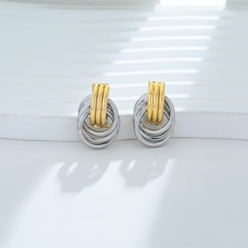 Stylish Rhodium and Gold Two Tone Dangle Earrings