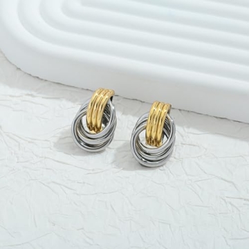 Stylish Rhodium and Gold Two Tone Dangle Earrings