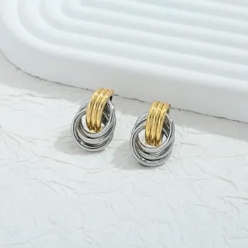 Stylish Rhodium and Gold Two Tone Dangle Earrings