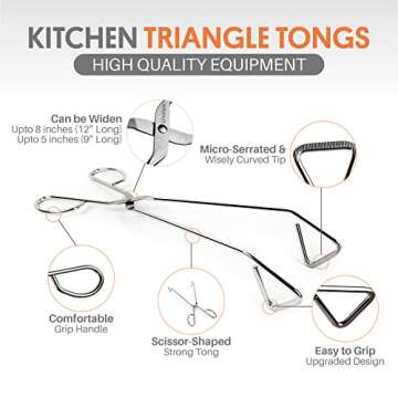 UPIT Triangle Tongs: Heavy Duty Scissor-Shaped Stainless Steel