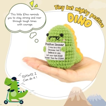 Mini Dinosaur Inspirational Gift Small Handmade Crochet Animals Cute Easter Stuff Funny Potato Nuggets for Women Men Coworker Friend Emotional Motivational Decor Birthday Valentine's Gift for Him Her