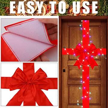 Christmas Cabinet Door Ribbon Bow with LED Light Large Glowing Bow Christmas Wreath Bow Christmas Tr...