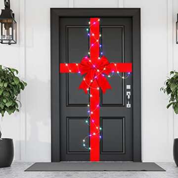 Christmas Cabinet Door Ribbon Bow with LED Light Large Glowing Bow Christmas Wreath Bow Christmas Tree Bow Festival Wrapping Decorations for Christmas Tree Fireplace Home Front Door (Red)