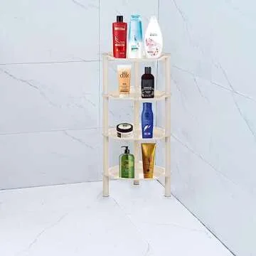 4 Tier Shower Caddies, Organizer Shelf Corner, Plastic Shower Rack Stands for Bathroom, Storage Bath Shower Caddy, 13.5x 10 x 33.5 Inches, Beige (Round Slot Beige 4 Tier)