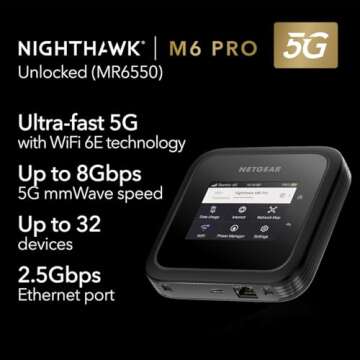 NETGEAR Nighthawk M6 Pro Mobile Hotspot 5G mmWave, 8Gbps, Unlocked,AT&T, T-Mobile,Verizon Internatio...