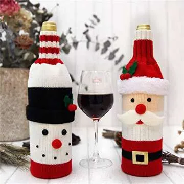 yzohu NEILDEN Cute Christmas Sweater Wine Bottle Cover - Set of 2 Handmade Covers for Festive Decora...