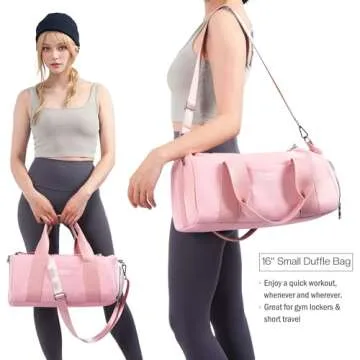 PHSYNI Compact Sports Gym Bag for Women Girls, Cute Mini Duffle Bag with Wet Pocket & Shoes Compartment, Personal Item Travel Workout Bag, 16"-Small, Pink