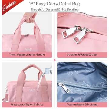 PHSYNI Compact Sports Gym Bag for Women Girls, Cute Mini Duffle Bag with Wet Pocket & Shoes Compartment, Personal Item Travel Workout Bag, 16"-Small, Pink