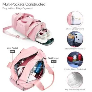 PHSYNI Compact Sports Gym Bag for Women Girls, Cute Mini Duffle Bag with Wet Pocket & Shoes Compartment, Personal Item Travel Workout Bag, 16"-Small, Pink
