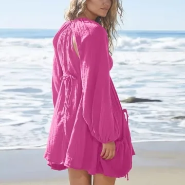 Shiyifa Women's Summer Mini Dress Square Neck Long Sleeves