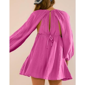 Shiyifa Women's Summer Mini Dress Square Neck Long Sleeves