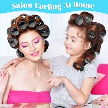 Jumbo Hair Curlers Rollers, 12Pcs Hair Roller Curlers Self Grip Holding Rollers with12 Stainless Steel Duckbill Clips for Long Hair Volume (Black)