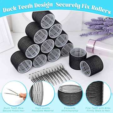 Jumbo Hair Curlers Rollers, 12Pcs Hair Roller Curlers Self Grip Holding Rollers with12 Stainless Steel Duckbill Clips for Long Hair Volume (Black)