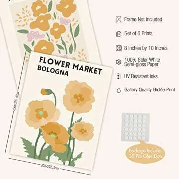 InSimSea Flower Market Posters Wall Art Prints - Set of 6 Floral Art Poster Botanical Plant Artwork Wall Decor Prints, Vintage Wall Art Posters for Room Aesthetic (8x10 UNFRAMED)