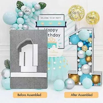 JoyBox Design 3FT Mosaic Balloon Frame Number 1 Light Up Numbers Pre-Cut Kit Thick Foam Board Decoration for Birthdays Anniversary Baby Shower
