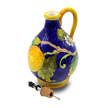 Italian Ceramic Olive Oil Dispenser Bottle - 14 Oz Hand Painted Kitchen Gem by Giotti Ceramiche, Tus...