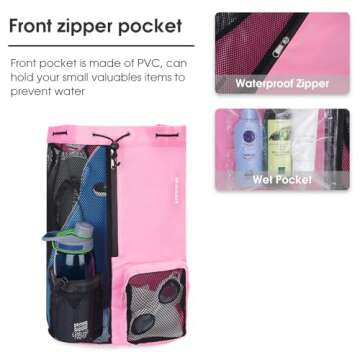 WANDF Swim Bag Mesh Drawstring Backpack with Wet Pocket Beach Backpack for Swimming, Gym, and Workout Gear (Pink)