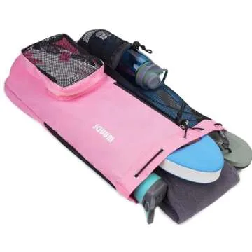 WANDF Swim Bag Mesh Drawstring Backpack with Wet Pocket Beach Backpack for Swimming, Gym, and Workout Gear (Pink)