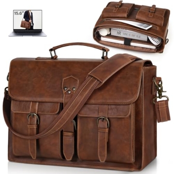 RAINSMORE Messenger Bag for Men 15.6 Inch Leather Vintage Laptop Briefcase Large Laptop Bag Waterpro...