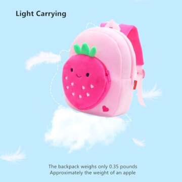 Yvechus Toddler Backpack Zoo Plush Mini Daypack Animal Cartoon Travel Bag for Baby Girl Boy (Strawberry)