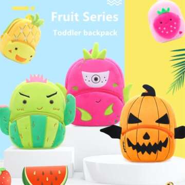 Yvechus Toddler Backpack Zoo Plush Mini Daypack Animal Cartoon Travel Bag for Baby Girl Boy (Strawberry)
